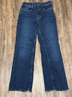 Pilcro Cropped Baggy Jeans Women's 26 Frayed Hem Dark Wash Denim